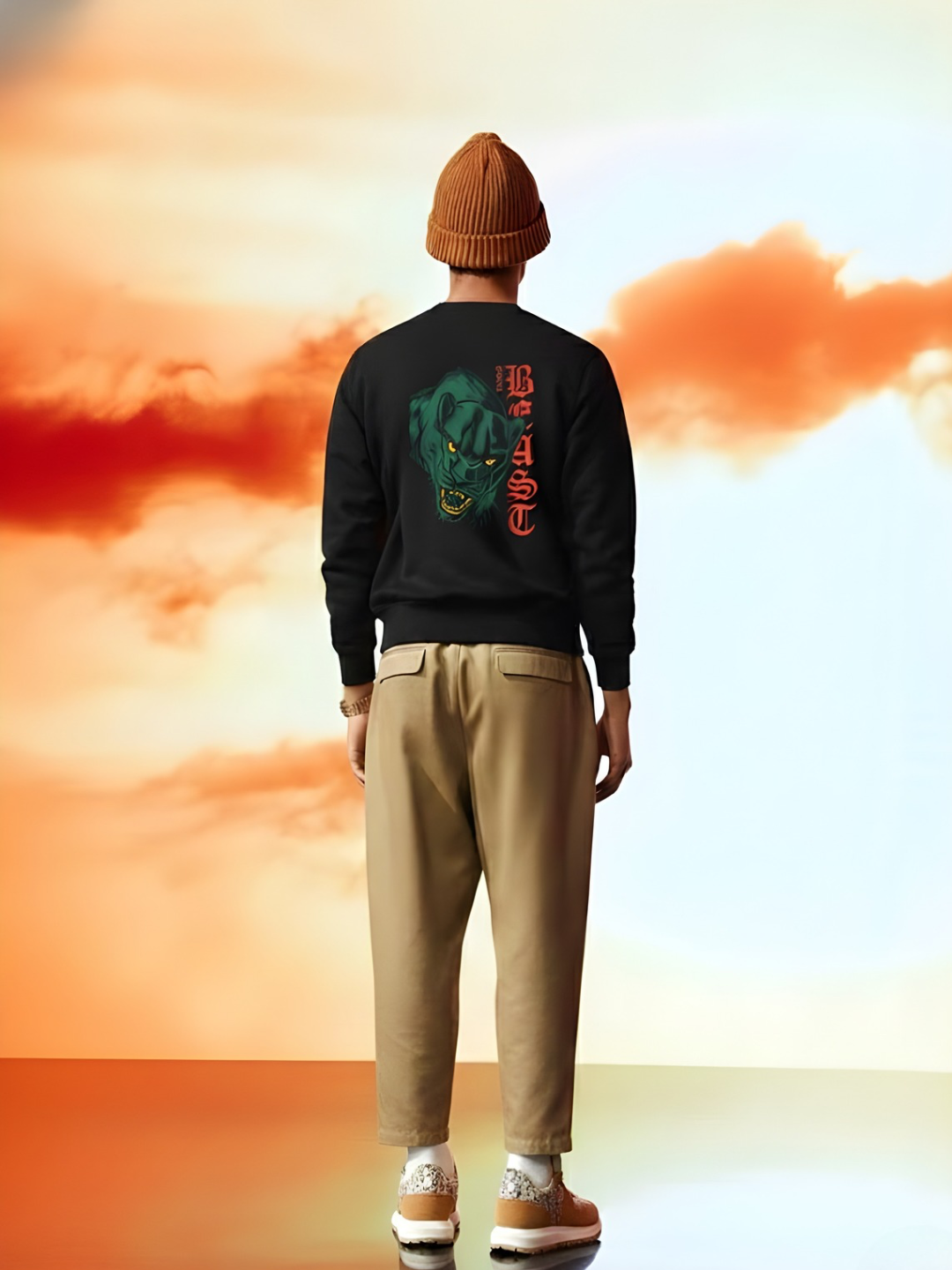 Extinct Beast Men Black Drop Shoulder Premium Terry Sweatshirt