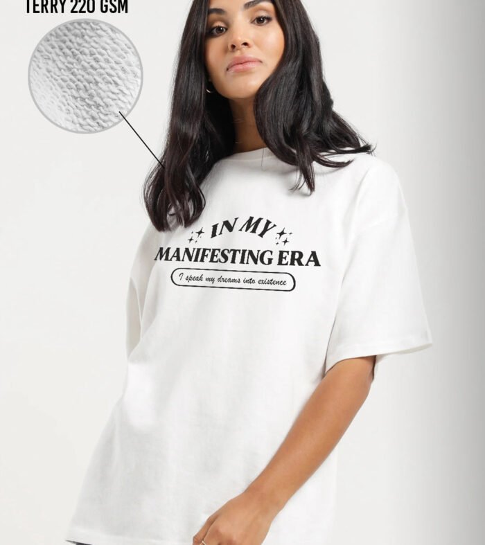 MANIFESTING ERA Women Oversized Terry Graphic T-Shirt