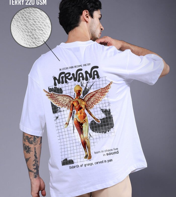 GRUNGE REBIRTH Men Terry Printed Oversized T-Shirt