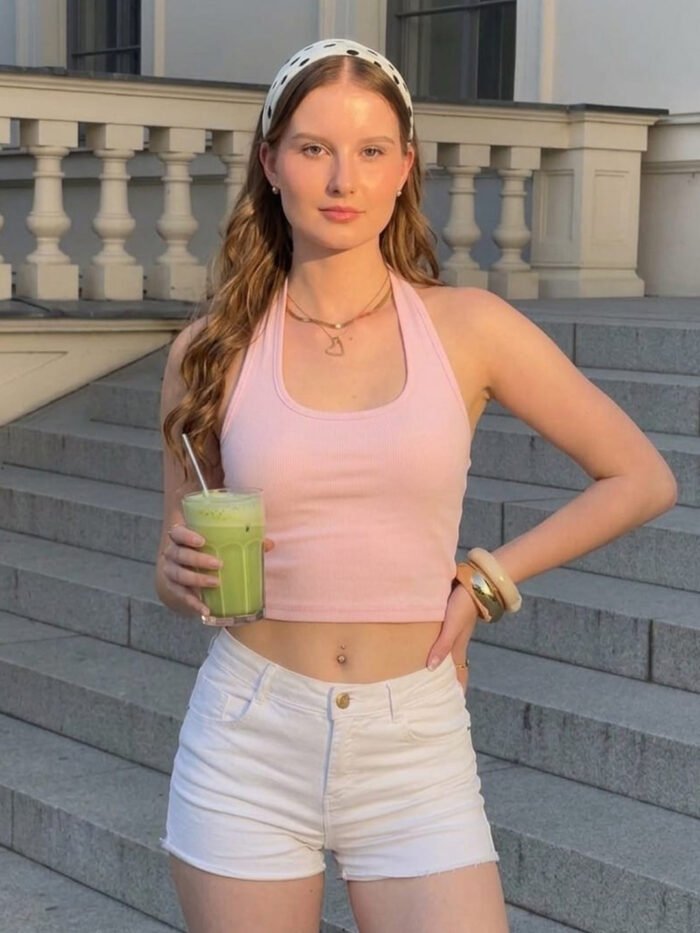 POWDER PINK HALTER TOP