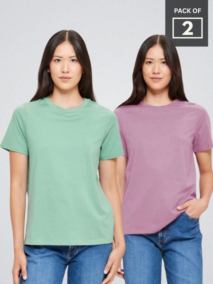 Solid Half Sleeve T Shirt Women Combo Pack Of 2