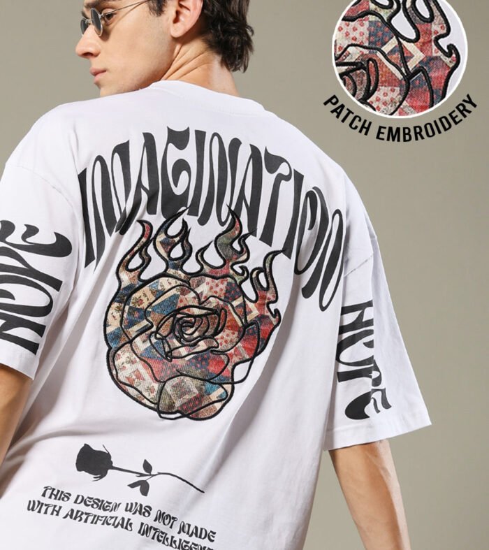 Imagination Embroidered Printed Men Oversized T-shirt