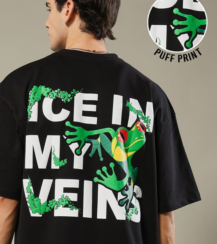 Ice In My Veins Puff Printed Men Oversized Terry T-shirt