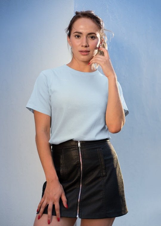 Women Solid Half Sleeve T Shirt Sky
