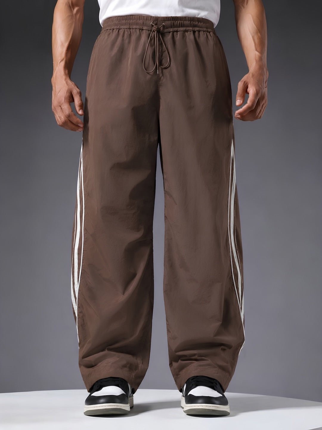 Parachute Pants For Men - Cocoa with White Stripe