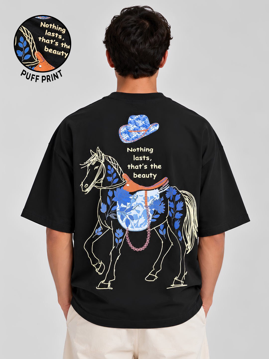 WILD AND ETERNAL Puff Printed Men Premium Oversized T-Shirt